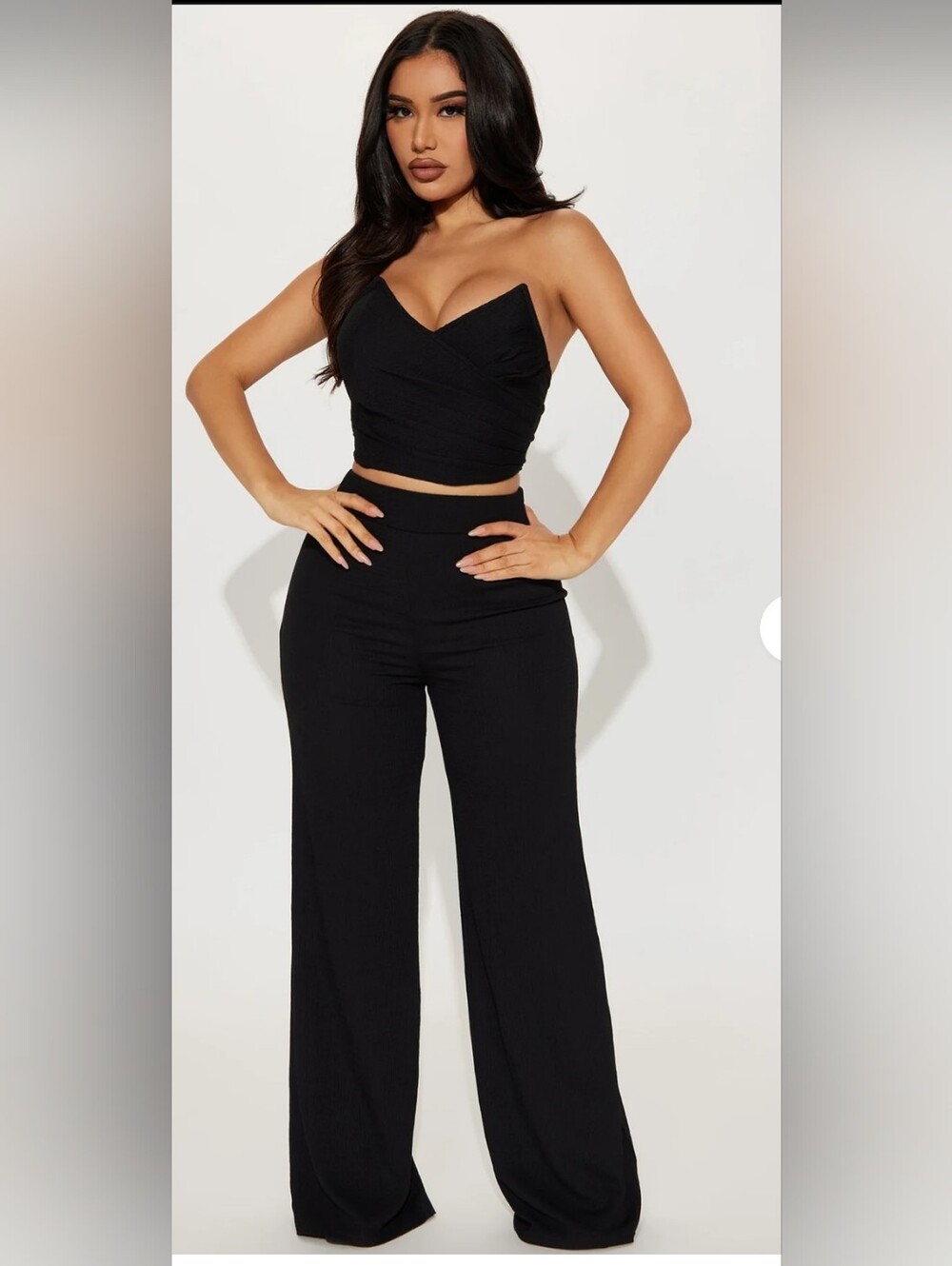 High-Waist Wide-Leg Pant Set - Black